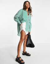 Thumbnail for your product : Vila long sleeve high low shirt in green stripe