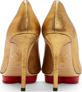 Thumbnail for your product : Charlotte Olympia Gold Snakeskin Debbie Pumps