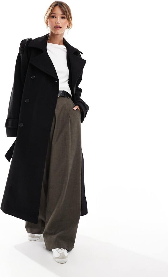 Wool Trench Asos Wool Coat ASOS DESIGN Formal Faux Wool Trench Coat In  Black ShopStyle