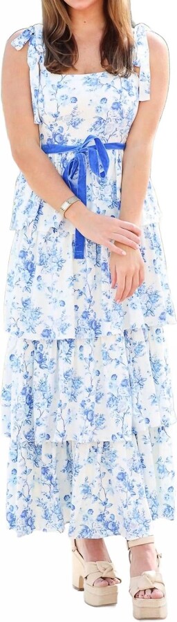 Rosette Midi Dress In Blue