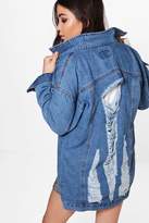 Thumbnail for your product : boohoo Ellie Shredded Back Longline Denim Jacket
