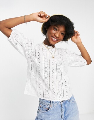 Abercrombie & Fitch puff-sleeved top in white