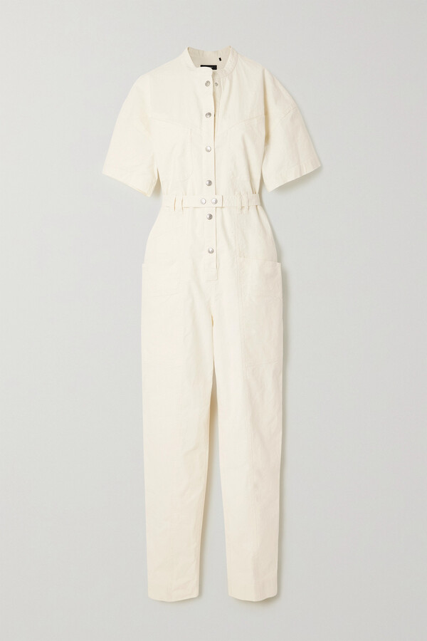 Isabel Marant Etundra Belted Linen-blend Ripstop Jumpsuit - Ecru - ShopStyle