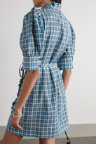 Thumbnail for your product : Ganni Checked Organic Cotton-blend Seersucker Mini Wrap Dress - Blue