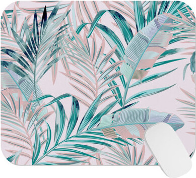 Botanical Tropical Palm Leaves Soft Pink Tropical Gaming Cute Office Laptop Desk Pad Gift Mat Square Rectangle Non-Slip Mousepad