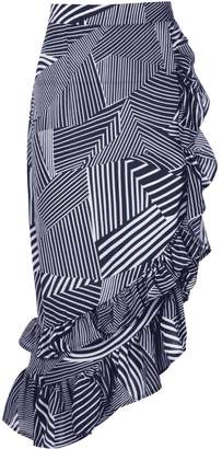 boohoo Woven Mixed Stripe Ruffle Midi Skirt