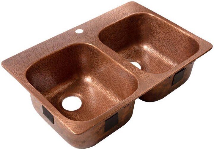 Sinkology Santi 33 in. 1-Hole Drop-In Double Bowl 16 Gauge Antique Copper Kitchen Sink