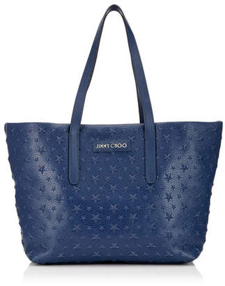 Jimmy Choo SOFIA/M Navy Grainy Leather Tote Bag with Embossed Stars