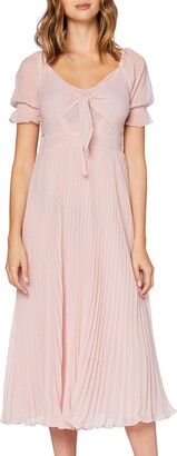 Dorothy Perkins Women's Blush Tie Front Pleated Midi Dress Casual