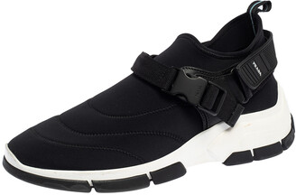 Prada Black Neoprene Buckle Detail Sneakers Size 40