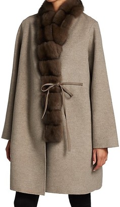 The Fur Salon Manzoni 24 For Sectioned Sable Fur-Collar Cashmere & Wool Coat