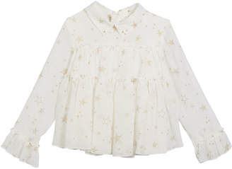Mayoral Gauze Star-Print Tiered Ruffle Blouse, Size 3-7