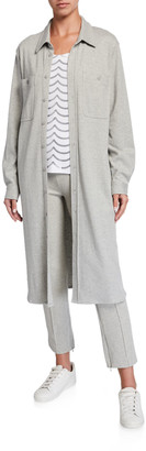 Joan Vass Plus Size Long Button-Front Knit Cotton Shirtdress