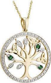Solvar 14K Diamond & Emerald Accent Tree of Lif e Pendant