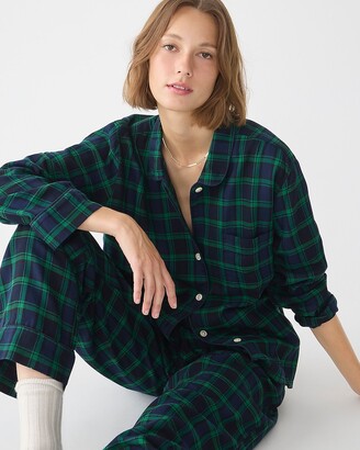 Green Plaid Pajamas for Women, Flannel Women Shirt+ Pajama Pants Set  Christmas Pajamas For Family, Black Green, US S