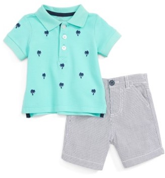 Little Me Infant Boy's Palm Tree Polo & Pinstripe Shorts Set