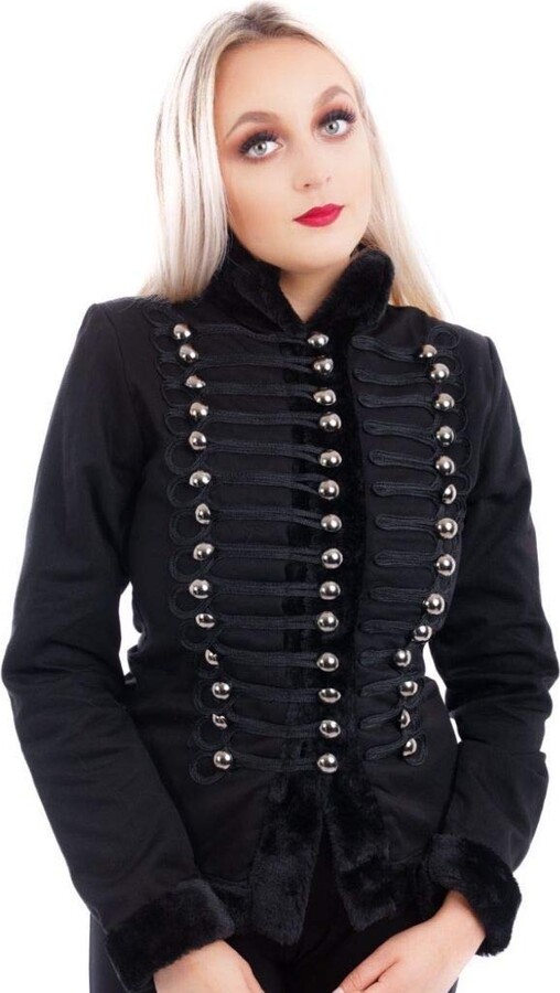 Ro Rox Womens Gothic Faux Fur Military Parade Jacket Ladies Steampunk