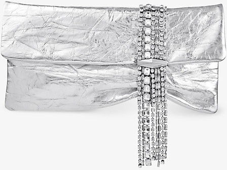 Jimmy Choo Womens Silver/Silver Zandra Crystal-Embellished Metallic-Leather Clutch Bag 1 Size