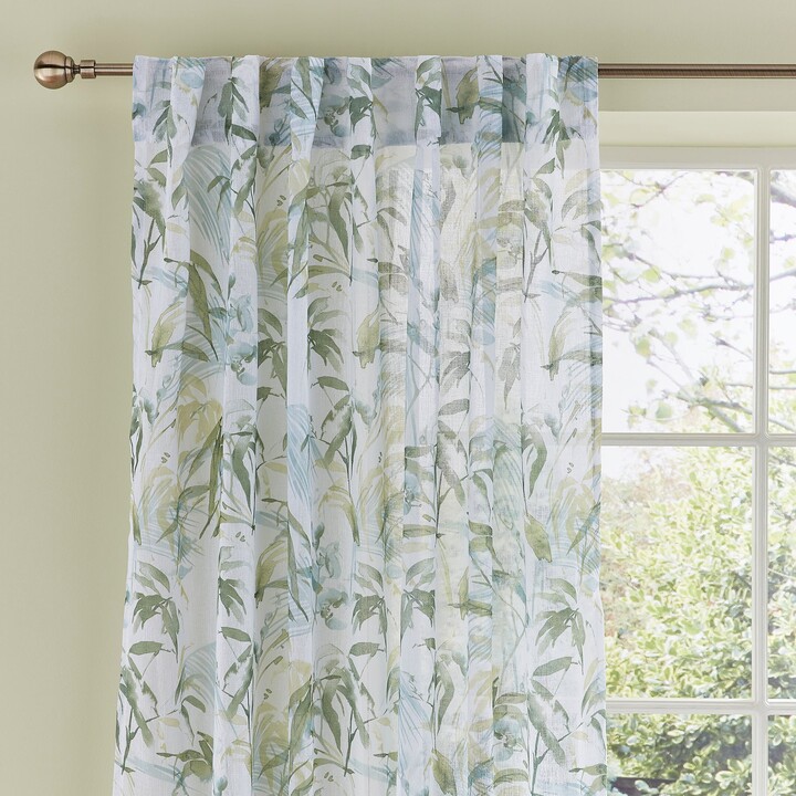 Dunelm Tropical Leaf Green Hidden Tab Top Single Curtain Panel Green