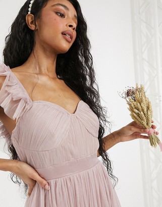 Anaya With Love Bridesmaid tulle frill sleeve midaxi dress in pink