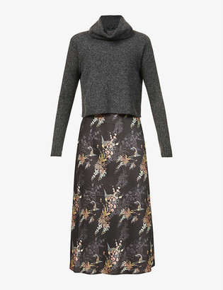 AllSaints Tierny Melisma jumper-overlay wool-blend and crepe midi dress
