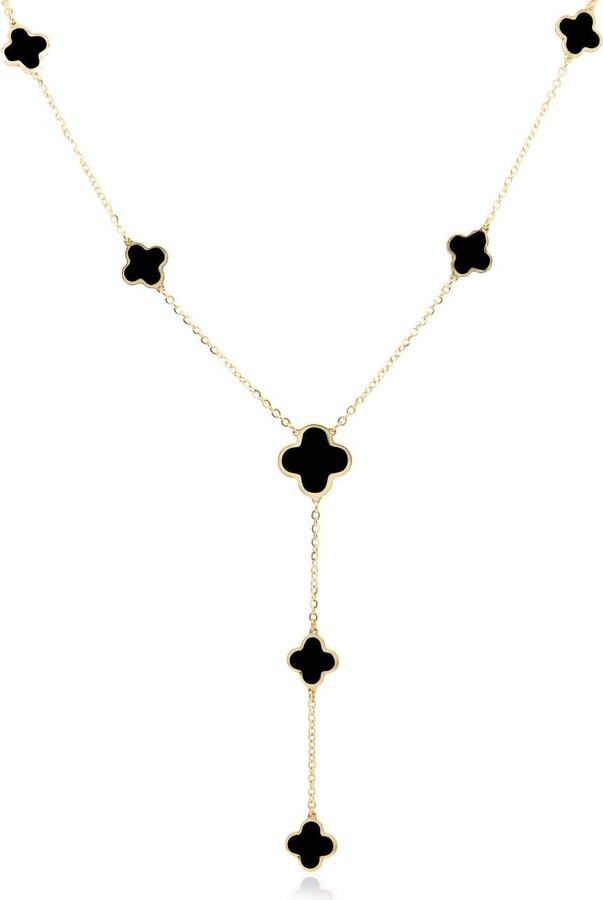 The Lovery Fine Jewelry Onyx Clover Station Lariat Necklace