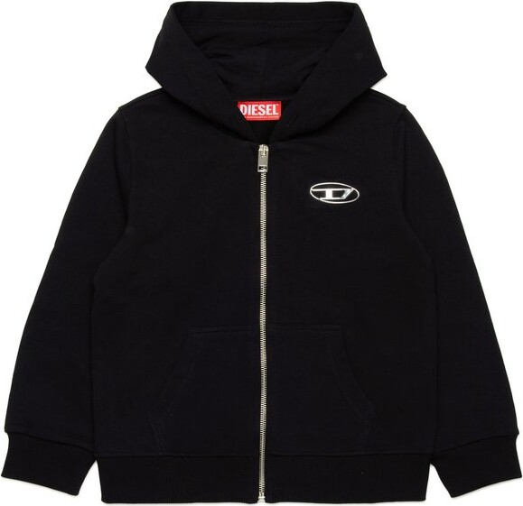 Diesel Kids Oval-D Logo Zipped Hoodie