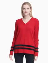 Thumbnail for your product : Calvin Klein v-neck faux fur stripe sweater