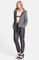Thumbnail for your product : Alexander Wang T by Leather Trim Scuba Knit Hoodie