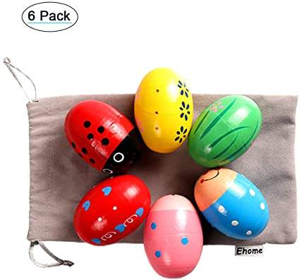 Ehome Wooden Percussion Musical Egg Easter Maracas Egg Shakers Kids Toys with Assorted Colors.