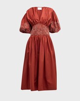 Thumbnail for your product : Merlette New York Dean Embroidered Puff-Sleeve Poplin Midi Dress