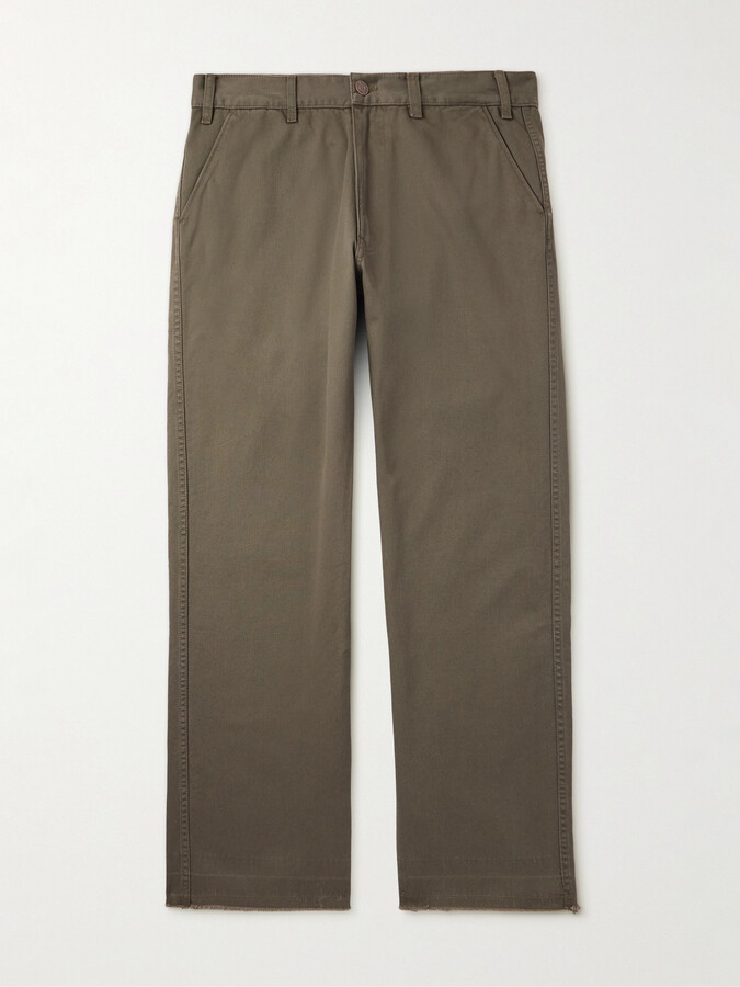 Celine Straight-Leg Distressed Cotton-Twill Chinos