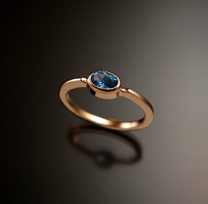 Etsy Blue Topaz 4x6mm Oval Stone Ring 14K Rose Gold Stacking Made To Order in Your