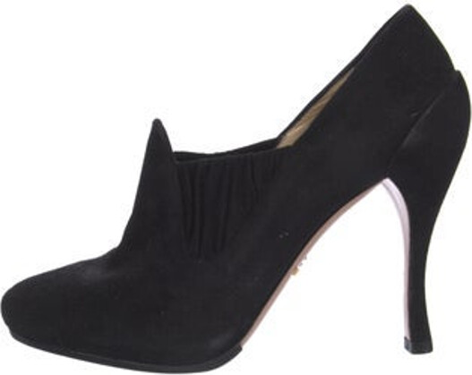 Prada Suede Pumps Black Round-Toes Platform Designer
