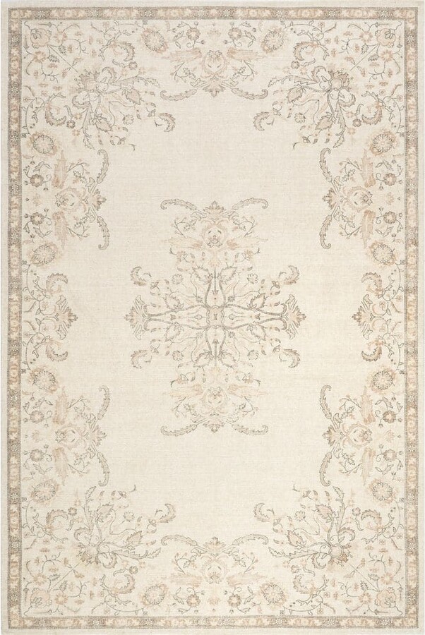 RUGS USA Princesa Medallion Wool Cotton Beige 5 ft. x 8 ft. Indoor/Outdoor Patio Area Rug
