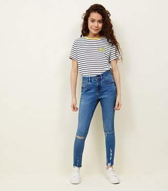 New Look Teens Blue Light Wash Ripped Skinny Jeans