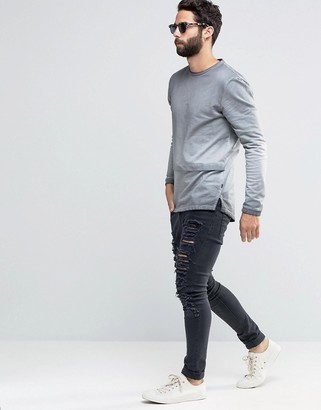 ONLY & SONS Crew Neck Sweatshirt in Faded Oil Wash with Panel