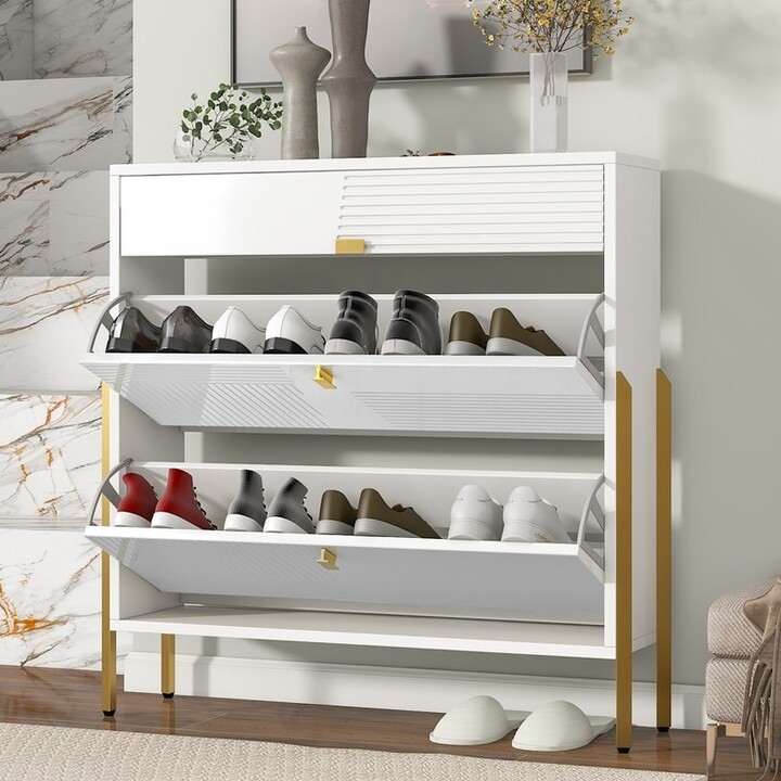 Everly Quinn Entryway Shoe Storage Cabinet with 3 Flip Drawers