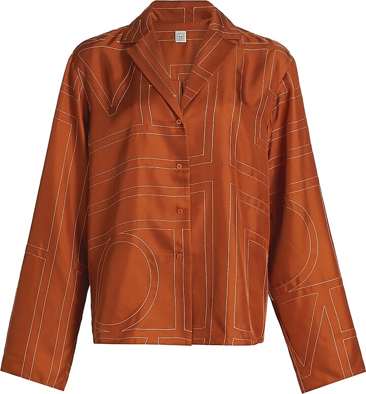 Totême Women's Monogram Silk Pajama-Inspired Button-Front Shirt - Terracotta - Size 00