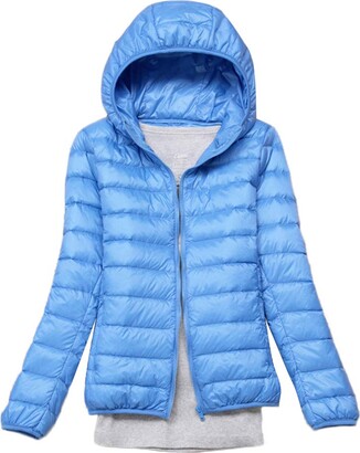 GELing Women's Packable Ultra Lightweight Down Jacket with Hood Puffer Coat  Sky Blue L - ShopStyle