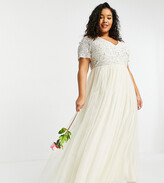 Thumbnail for your product : Maya v neck maxi tulle dress with tonal delicate sequin in ecru