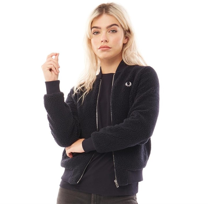 Fred Perry Womens Borg Fleece Bomber Jacket Navy - ShopStyle