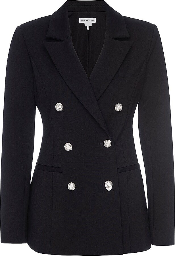 Good American Women's Ponte Embellished Double-Breasted Blazer - Black - Size Small