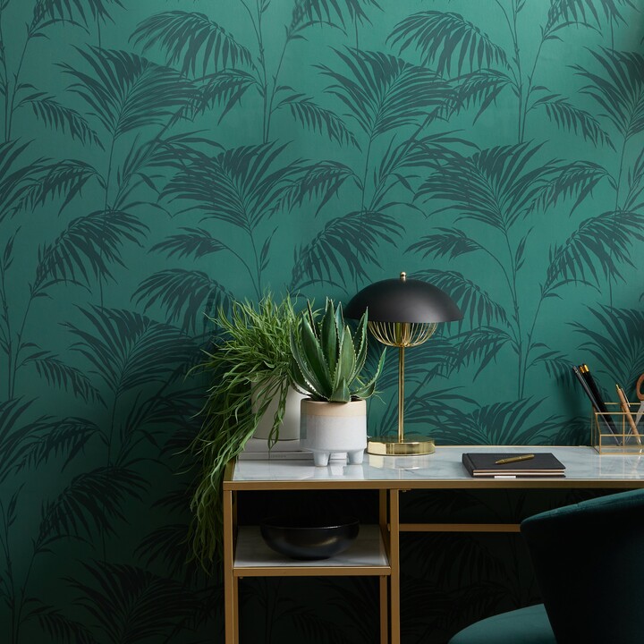 Dunelm Flock Tropical Leaves Emerald Wallpaper Green ShopStyle Decor