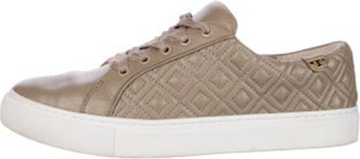 Tory Burch Leather Low Top Sneakers Neutrals Round-Toes Lace-Up Closure at Uppers Designer