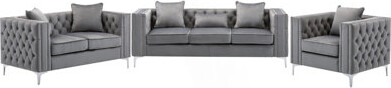 Lorreto Gray Velvet Fabric Sofa Loveseat Chair Living Room Set
