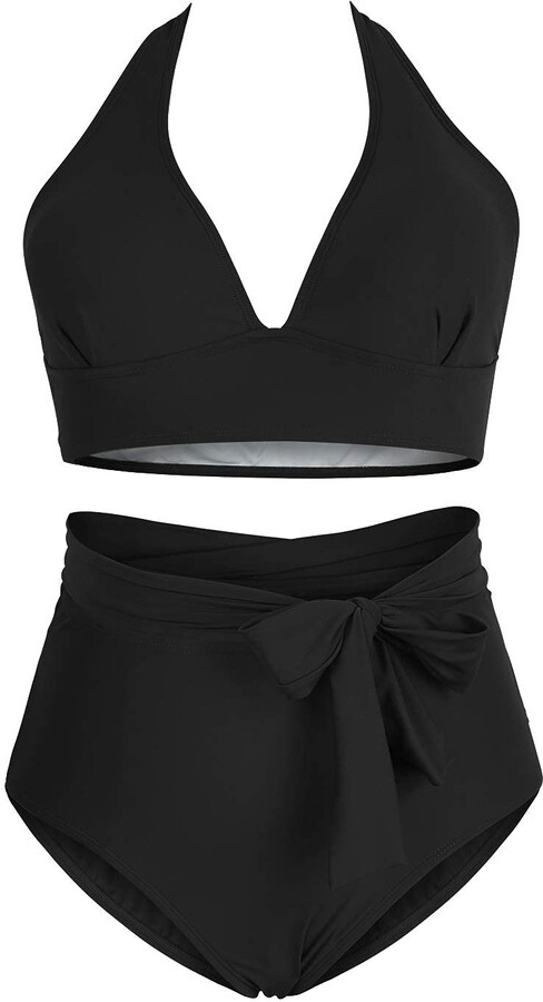 Selowin Womens Padded Push Up Halter 2 Piece Bikini Sets Belted Bottom  Swimsuits Black 3XL - ShopStyle Plus Size Swimwear