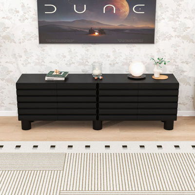 Winston Porter TV Stand with 4 Cabinets Adjustable Shelves Cable Holes and Cylindrical Legs