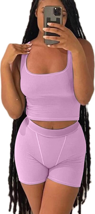 AYWA Casual Workout Sets Two Piece Outfits for Women Ribbed Crop