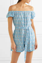 Thumbnail for your product : Miguelina Magda Broderie Anglaise Ginham Cotton Playsuit - Light blue
